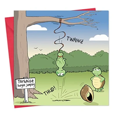 Image of Twizler Funny Card Tortoise Bungee Blank Birthday for Men or Women Happy Her Him Dad Husband Mum Wife Anniversary