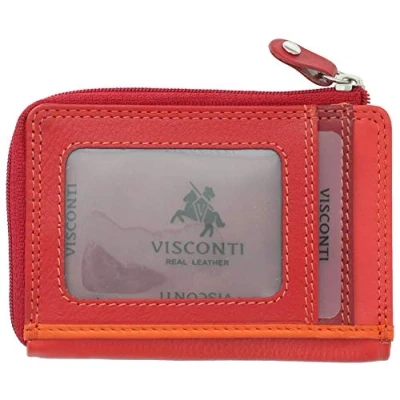 Image of VISCONTI Leather Rainbow Collection PHI Slimline Credit Card Purse RB110 Red Multi