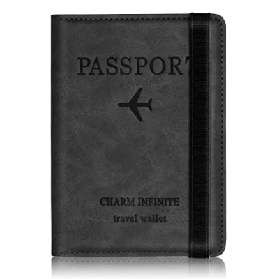 Image of Passport Holder Cover, PU Leather RFID Travel Wallet Case Organiser Accessories, UK Cover for Passport, Business Cards, Credit Boarding Passes (Black)