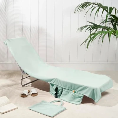 Image of Brentfords Beach Towel in a Bag, Soft Quick Dry Fabric Lightweight Easy Storage with Pockets For Travel Poolside or Days, Sage 75 x 215cm