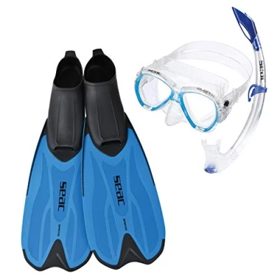 Image of SEAC Unisex Youth Set Spinta Package with Dive Mask, Snorkel and Fins, for Adults Kids, Blue, 38/39