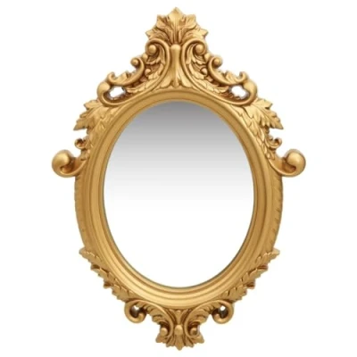 Image of vidaXL Gold Wall Mirror in Classic Castle Style Design, Constructed with Durable Polyurethane and Glass Oval Mounted for Dressing Room/Bedroom/Living Room, 56x76 cm