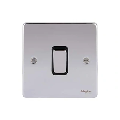Image of Schneider Electric Ultimate Low Profile Single 2 Way Light Switch, GU1512BPC, Polished Chrome with Black Insert