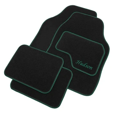 Image of JVL Personalised Universal Black Carpet Car Mat Set with Green Embroidered Drivers