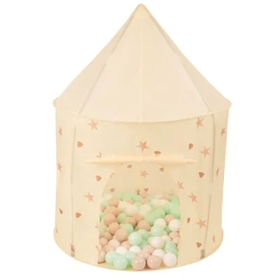 Image of Selonis Play Tent For Kids Pavilion Playhouse Children 100X130cm/100 Balls Babies And Toddlers Pop Up Indoor Outdoor, Light Beige: Pastel Beige/White/Mint