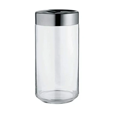 Image of Alessi Julieta LC10 Design Hermetic Kitchen Jar, Glass Body with Stainless Steel 18/10 Lid, 150 cl, Lightgrey