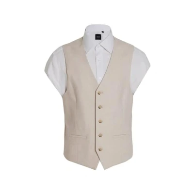Image of Dobell Mens Cream Waistcoat Lightweight Linen Cotton Blend Regular Fit L (42 44in)