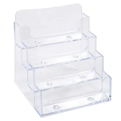 Image of Exacompta Ref 71158D_PAQ Counter Display for Business Cards 102 x 109 107mm in Size, 4 Pockets Storage, Made From Clear Polystyrene, 18mm Deep Sections (Pack of 4)