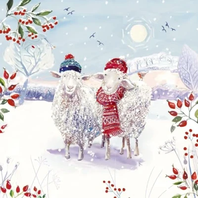 Image of GBCC Charity Christmas Cards Pack of 6 with Snowy Sheep in Hats Design Eco Friendly Xmas Multipack Envelopes
