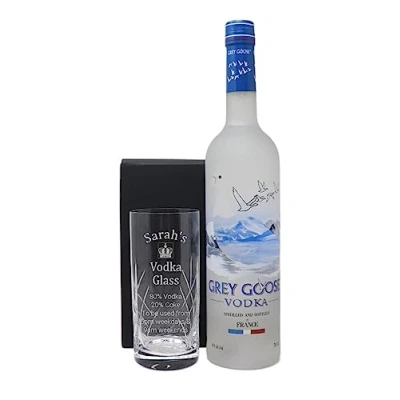 Image of Regalo Personalised Crystal Highball Glass &amp; Bottle of Vodka % Design (Original Goose 70cl, No Gift Box)