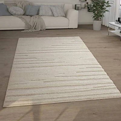 Image of Paco Home Shaggy Large Rug High Pile 3D Look Ethnic Boho Vintage Soft, Size:80x150 cm, Colour:Cream 2