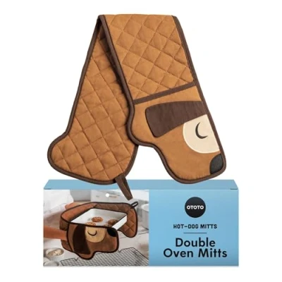 Image of OTOTO Hot Dog Oven Mitts Cute Funny Gifts for Lovers, Dachshund Themed Gifts, Double Heat Resistant, Kitchen Gadgets (Brown)