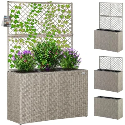 Image of CASARIA® Large Rattan Garden Trough Planter Flower Pots Planters With Trellis Raised Bed Growing Climbing Frame Support Outdoor Patio Cream