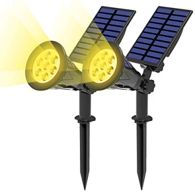 Image of T SUN 7 LED Solar Spotlights, Super Bright Outdoor Security Garden Landscape Lamps, 3000K, Auto on/Off, 180Angle Adjustable, Waterproof Wireless Wall Lights for Patio,Tree, Pool Area (Pack of 2)