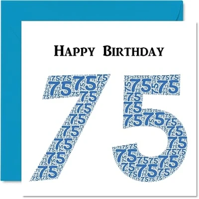 Image of Fun 75th Birthday Cards for Men Shapecloud Happy Card Dad Mum Great Grandad Grandpa Nanny Grandma Gran Uncle Auntie, 145mm x Greeting Cards,