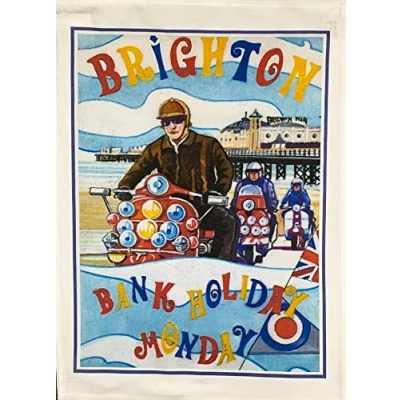 Image of Half a Donkey Brighton on Scooter Retro Style Large Cotton Tea Towel