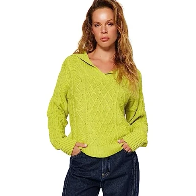 Image of Trendyol FeMan Regular fit Basic Polo Neck Knitwear Sweater,Green,S