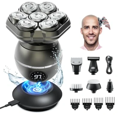 Image of Head shavers for Bald Men, 7D Magnetic Waterproof Skull Shaver Wet/Dry Use, LED Display Electric Razor Type C Wireless Charging, 360Close Shave Men