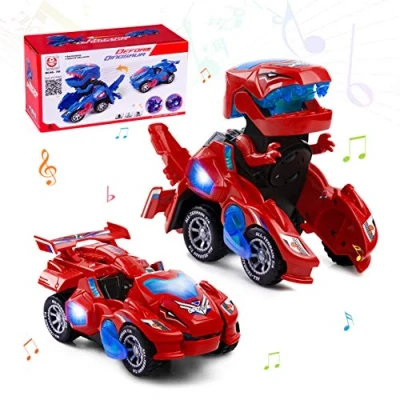Image of Highttoy Dinosaur Transforming Car for 3 7 Years Old Boys Girls,Electric Toys Kids Automatic Transformable with Flashing Lights and Sound Dino Red