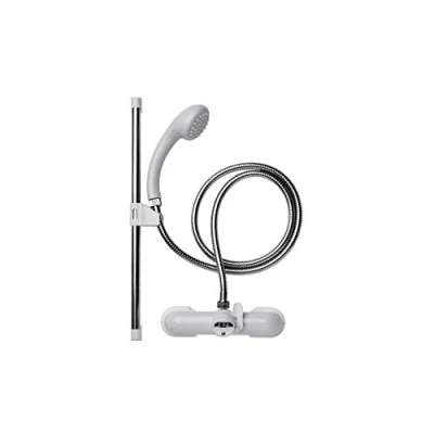 Image of Croydex Bar Mixer Shower Set with 1500mm Flexi Tube Hose, One Function Head, Riser Rail, Easy Installation, Suitable for Round Taps, Chrome &amp; White