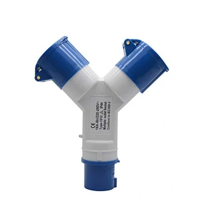 Image of 2 Way Splitter 32A 220v IP44 3 pin Industrial Site Plug &amp; Wall Socket Waterproof Connector 2P+Earth Male/Female