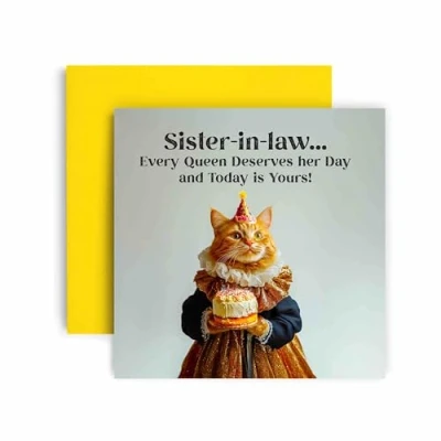 Image of Huxters Funny Sister In Law Happy Birthday Card Every Queen Cat Deserves Her Day Gift for 14.8cm (Sister Law)