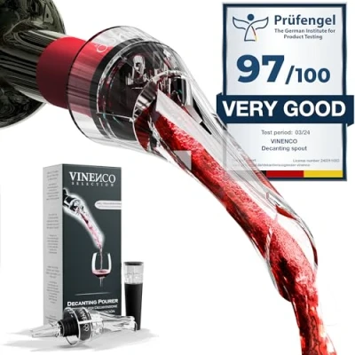 Image of Wine Decanter Aeretor Stopper + Tasting eBook Drip Free Aerating Pourer Top Spout for Instant Aeration, Spirits, Red White Bottles Breather Aerator Decanting Chiller, Gift Accessories Gadget