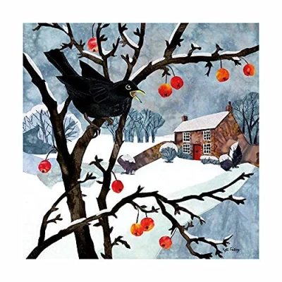 Image of 8 Bird on a Branch Christmas Cards Blackbird and Crabapples by Kate Findlay