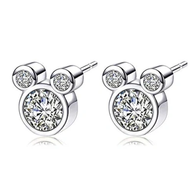 Image of Epoch World 925 Sterling Silver Earrings Womens Mouse Stud Sparkly Cubic Zirconia Studs for Women Girls