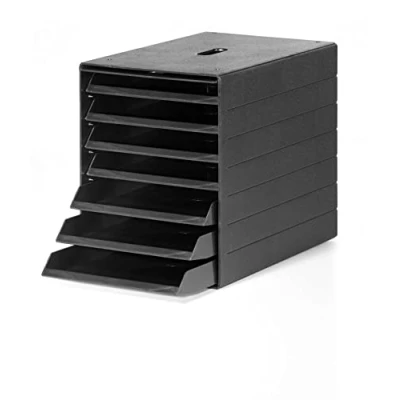 Image of Durable Eco Drawer Box A4 Idealbox Plus Includes 7 Compartments Blue Angel Certified and 100 Percent Recyclable Anthracite Grey Perfect for Desktop Storage