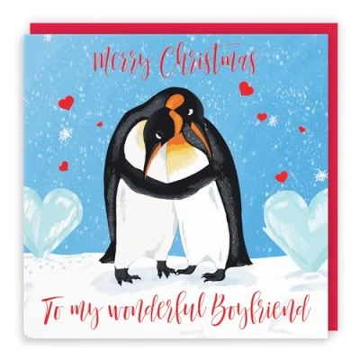 Image of Hunts England Romantic Boyfriend Penguins Hugging Christmas Card Merry To My Wonderful Xmas Cute Animals Collection