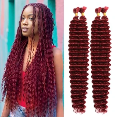 Image of Deep Wave Crochet Hair 18 inch Synthetic Boho For Braiding Ocean Twist Curly Quality Water Bulk Wet And Wavy (BUG#, (4 Bundles))