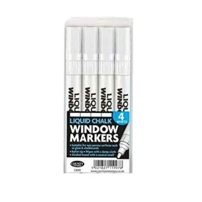 Image of 4PC LIQUID CHALK WINDOW MARKERS PENS GLASS BOARDS MENU DISPLAY SIGN WIPE