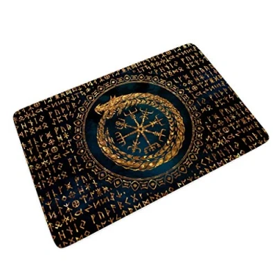 Image of Firelife Viking Runes Dragon Doormat Rubber Door Mat Entrance Dirt Trapper for Indoor and Outdoor Use, Gold, 45x75 cm