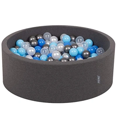 Image of KiddyMoon 90X30cm/200 Balls ∅ 7Cm / 2.75In Baby Foam Ball Pit Made In EU, Dark Grey:Pearl/Blue/Baby Blue/Transparent/Silver