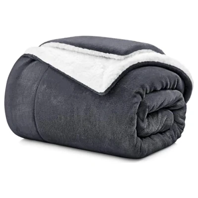 Image of Aspire Homeware Sherpa Fleece Blanket Grey Bed Throws Blankets for Sofas Soft Fluffy Thick Large Reversible Microfiber Throw (Single (130 x 150 Cm))