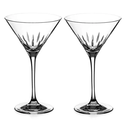 Image of DIAMANTE Hand Cut Martini, Prosecco Cocktail Glasses Crystal &#039;Linea&#039; Collection Gift Box Set of 2