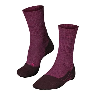 Image of FALKE Women&#039;s TK2 Explore Wool W SO Breathable Thick Anti Blister 1 Pair Hiking Socks, Red (Burgundy 8593), 2.5 3.5