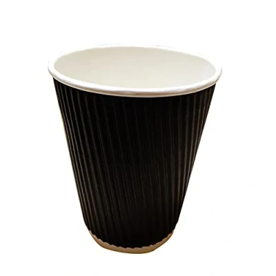 Image of Pack of 50 12oz (340ml) Black Triple Wall Ripple Paper Coffee Cups