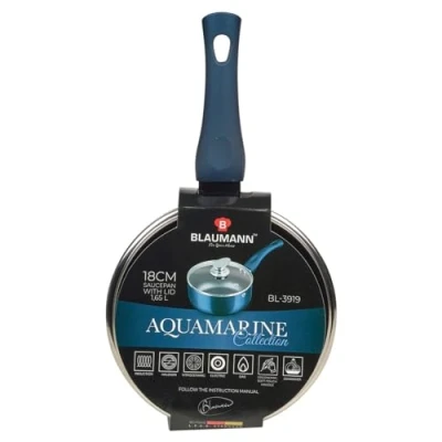 Image of BLAUMANN Cookware Frying Grill Pots Pan Saucepan Casserole Soft Touch Handle Lid (Aquamarine, 18x8cm with Glass L...)