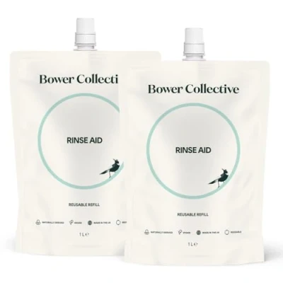 Image of Bower Collective Rinse Aid Refill Natural Dishwasher Cleaner Liquid Concentrated Detergent Dishwashing Fragrance Free, 2 Litre (2 * 1L)