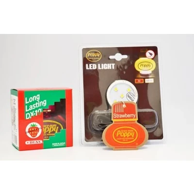 Image of Gracemate Poppy Air Freshener Scents &amp; LED&#039;S STRAWBERRY 150 ml, with WHITE LED USB Light Base and STAWBERRY Hanging Freshener, RED