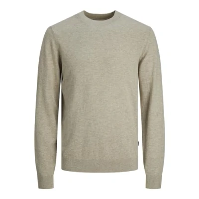 Image of JACK &amp; JONES Men&#039;s Jjecarter Knit Crew Neck Sn Jumper, Oatmeal/Detail: Melange, M