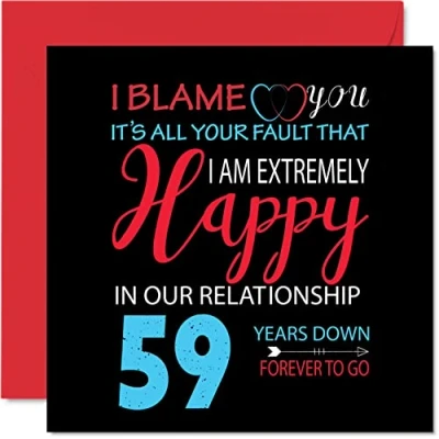 Image of Funny 59th Anniversary Card for Husband Wife Your Fault I&#039;m Extremely Happy Wedding Partner, 145mm x Greeting Cards Fifty Ninth Anniversaries