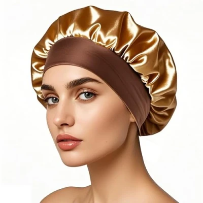 Image of iLamvie Silk Bonnet,Satin Bonnet,Hair Bonnet For Sleeping,Bonnet,Soft And Comfortable Sleep Cap(golden)