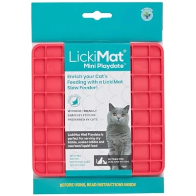 Image of LickiMat Mini Classic Playdate Cat Food Mat, Slow Feeder for Boredom &amp; Anxiety Relief Cats, Perfect Food, Treats, Yoghurt Peanut Butter, Fun Alternative to a Feeding Bowl, Pink