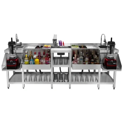 Image of Cocktail Bar Station Compact Twin Free Standing Stainless Steel Insulated Ice Well Sink 360 Mixer Tap Glass Refresher Drip Tray Blender Shelf Speed Rail Shelves Gastro Pots Knife Holder Boston Shaker
