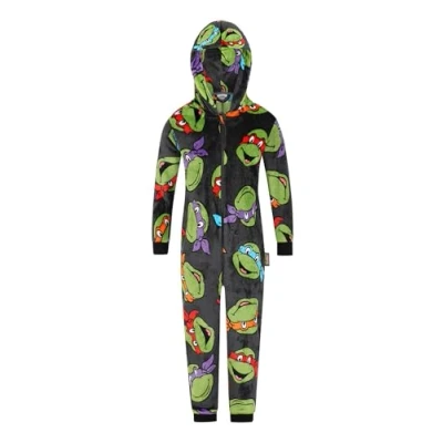 Image of Teenage Mutant Ninja Turtles Boys Fleece Sleepsuit TMNT Childrens Kids Onesie (6 7 Years) Black