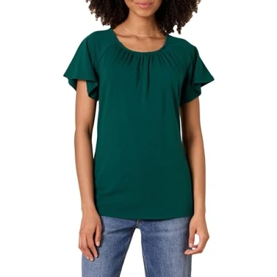 Image of Amazon Essentials Women&#039;s Classic Fit Cape Sleeve Open Crewneck T Shirt, Forest Green, S