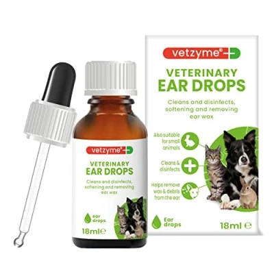 Image of Vetzyme Veterinary Ear Drops for Dogs, Cats and Small Pets Antibacterial Formula Fights Infection Soothes Irritation (18ml)